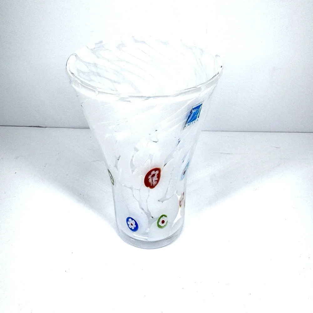 Amici Hand Blown Art Glass‎ Tumbler Millefiori Confetti Swirl 6in